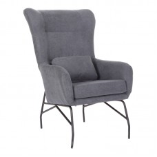 Πολυθρόνα - μπερζέρα Rimbo pakoworld ανοιχτό γκρι βελούδο-πόδι μαύρο μέταλλο 66x81x102εκ