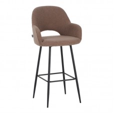 Σκαμπό μπαρ Renish pakoworld μπουκλέ ύφασμα σε cappuccino απόχρωση με μαύρα μεταλλικά πόδια 51x57x114εκ