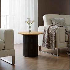 Βοηθητικό τραπέζι Dovel pakoworld mdf σε sonoma -μαύρη απόχρωση Φ50x45εκ