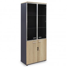 Ντουλάπα γραφείου με γυάλινες πόρτες Lotus pakoworld χρώμα φυσικό - ανθρακί 80x40x200εκ