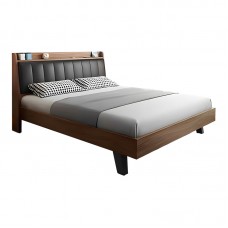 Κρεβάτι Frankly pakoworld mdf-pu σε καρυδί-μαύρο απόχρωση 150x200εκ