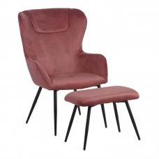 Πολυθρόνα με υποπόδιο Rueda pakoworld βελούδο σε σάπιο μήλο απόχρωση με μαύρα μεταλλικά πόδια 71.5x66.5x99εκ