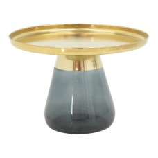 Βοηθητικό τραπέζι Lafo Inart χρυσό χρώμιο-μαύρο γυαλί Φ60x42εκ