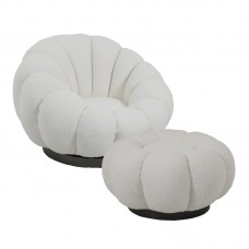 Πολυθρόνα περιστρεφόμενη με σκαμπό Nester pakoworld μπουκλέ ύφασμα σε λευκή απόχρωση 98x97x69εκ