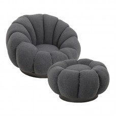 Πολυθρόνα περιστρεφόμενη με σκαμπό Nester pakoworld μπουκλέ ύφασμα σε γκρι απόχρωση 98x97x69εκ