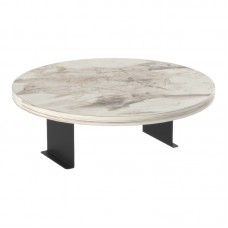 Βοηθητικό τραπεζάκι Linea pakoworld σε γκρι όψη μαρμάρου με μαύρα μεταλλικά πόδια Φ35,5x5εκ