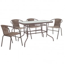 Τραπεζαρία κήπου Valor-Obbi σετ 5τεμ pakoworld pe καφέ-μέταλλο 110x60x70εκ