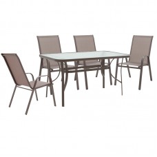 Τραπεζαρία κήπου Ensure-Calan pakoworld σετ 5τεμ μέταλλο-γυαλί καφέ 140x80x70εκ