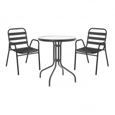 Τραπεζαρία Watson-Sussie pakoworld σετ 3τεμ μέταλλο μαύρο-γυαλί Φ60x70εκ