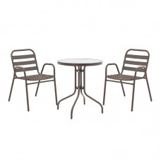 Τραπεζαρία Watson-Sussie pakoworld μέταλλο καφέ-γυαλί Φ60x70εκ