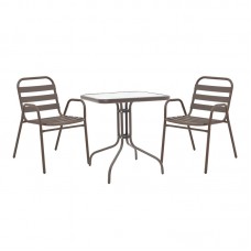 Τραπεζαρία Watson-Sussie pakoworld μέταλλο καφέ-γυαλί 70x70x70εκ