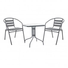 Τραπεζαρία Watson-Tade pakoworld μέταλλο ανθρακί-γυαλί 70x70x70εκ