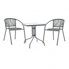 Τραπεζαρία Watson-Lindaria pakoworld μέταλλο ανθρακί-γυαλί 70x70x70εκ