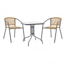 Τραπεζαρία Watson-Lindaria pakoworld μέταλλο ανθρακί-γυαλί και pe rattan σε φυσική απόχρωση 70x70x70εκ