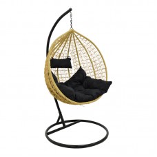 Κούνια Zafer pakoworld κρεμαστή pp σε φυσικό χρώμα και μαύρο μέταλλο 106x103x200εκ