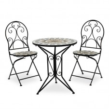 Τραπεζαρία κήπου Mosaic pakoworld σετ 3τεμ μέταλλο μαύρο