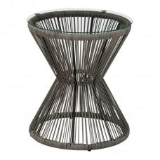 Τραπέζι Mabil pakoworld γυαλί - pe rattan σε γκρι απόχρωση Φ50x55εκ