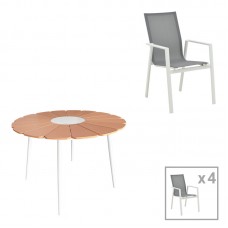 Τραπεζαρία Pinap-Dashiell σετ 5τεμ pakoworld λευκό αλουμίνιο και plywood σε φυσική απόχρωση Φ110x74εκ