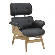 Πολυθρόνα relax Mirto pakoworld μασίφ ξύλο καρυδί -PU μαύρο 80x80x96.5εκ