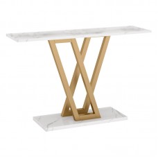 Κονσόλα Wirmo pakoworld λευκό μαρμάρου-χρυσό μέταλλο 110x30x80εκ