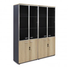 Nτουλάπα γραφείου τετράφυλλη με 2 γυάλινες πόρτες Lotus pakoworld χρώμα φυσικό-ανθρακί 160x40,5x200εκ