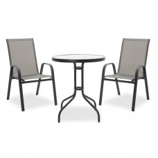 Τραπεζαρία κήπου Calan-Watson σετ 3τεμ pakoworld μέταλλο μαύρο-textilene γκρι