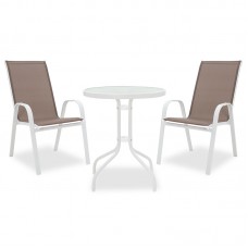Τραπεζαρία κήπου Calan-Watson σετ 3τεμ pakoworld μέταλλο λευκό-textilene καφέ