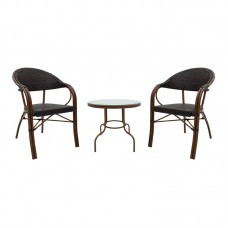 Σαλόνι κήπου Paula σετ 3τεμ pakoworld μέταλλο-pe rattan καφέ