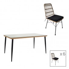 Τραπεζαρία Naoki U σετ 7τεμ pakoworld rattan pe σε φυσική απόχρωση και μαύρο μέταλλο 160x90x78εκ