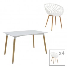 Τραπεζαρία Ezra-Natali pakoworld σετ 5τεμ pp-mdf σε λευκή-φυσική απόχρωση 120x80x76εκ