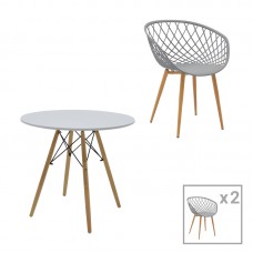 Τραπεζαρία Ezra-Julita pakoworld σετ 3τεμ pp-mdf σε λευκό/γκρι με φυσική απόχρωση πόδια Φ80x73εκ