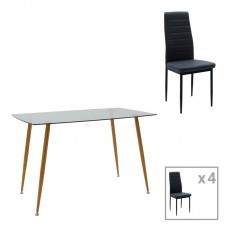 Τραπεζαρία Chloe-Parker pakoworld σετ 5τεμ γυάλινο σε ανθρακί-φυσική απόχρωση 120x70x75εκ