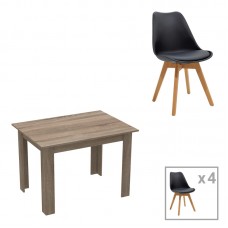 Τραπεζαρία Manka-Gaston pakoworld σετ 5τεμ σε sonoma truffle-μαύρη απόχρωση 110x80x77εκ