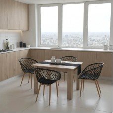 Τραπεζαρία Manka-Ezra pakoworld σετ 5τεμ σε sonoma-μαύρη απόχρωση 110x80x77εκ