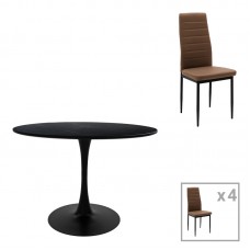 Τραπεζαρία Balou-Parker pakoworld σετ 5τεμ μαύρο-καφε Φ100x73εκ