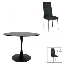 Τραπεζαρία Balou-Parker pakoworld σετ 5τεμ μαύρο Φ120x73εκ