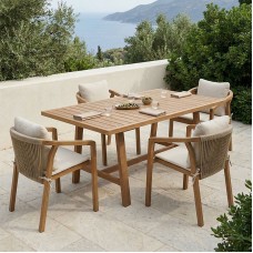 Τραπεζαρία Malibu pakoworld μασίφ ξύλο ακακίας 160x90x75εκ Σετ 5τεμ