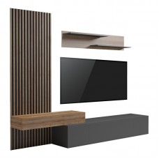 Σύνθετο σαλονιού Litende pakoworld σε ανθρακί-oak απόχρωση 249.4x42.2x199.5εκ