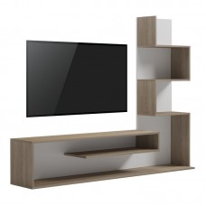 Έπιπλο τηλεόρασης με βιβλιοθήκη Cazenda pakoworld σε sonoma με λευκή απόχρωση 160x29x126εκ