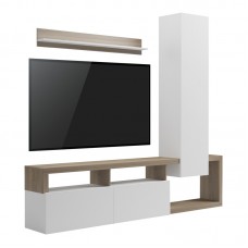 Σύνθετο σαλονιού Leganto pakoworld σε sonoma με λευκή απόχρωση 220.5x35x197.5εκ