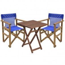 Tραπεζαρία κήπου Retto σετ 3τμχ μασίφ ξύλο οξιάς καρυδί-πανί μπλε 60x60x71εκ