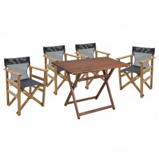 Tραπεζαρία κήπου Retto σετ 5τμχ μασίφ ξύλο οξιάς καρυδί-πανί μαύρο 80x60x72εκ