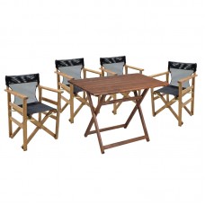 Tραπεζαρία κήπου Retto σετ 5τμχ μασίφ ξύλο οξιάς καρυδί πανί μάυρο-γκρι 100x60x71εκ