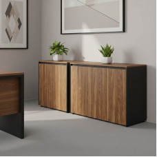 Ντουλάπια γραφείου χαμηλά επαγγελματικά Oscar pakoworld καρυδί-ανθρακί 200x40x80εκ