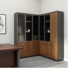 Ντουλάπες γραφείου επαγγελματικές Oscar pakoworld καρυδί-ανθρακί 240x40x200εκ