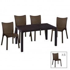 Τραπεζαρία κήπου Explore-Confident pakoworld σετ 7τεμ PP καφέ 150x90x73,5εκ