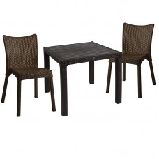Τραπεζαρία κήπου Explore-Confident pakoworld σετ 3τεμ PP καφέ 90x90x73,5εκ