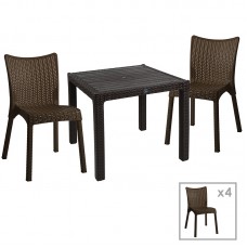 Τραπεζαρία κήπου Explore-Confident pakoworld σετ 5τεμ PP καφέ 90x90x73,5εκ