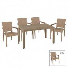 Τραπεζαρία κήπου Explore-Halcyon pakoworld σετ 7τεμ PP cappuccino 150x90x73,5εκ