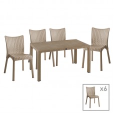 Τραπεζαρία κήπου Explore-Confident pakoworld σετ 7τεμ PP cappuccino 150x90x73,5εκ